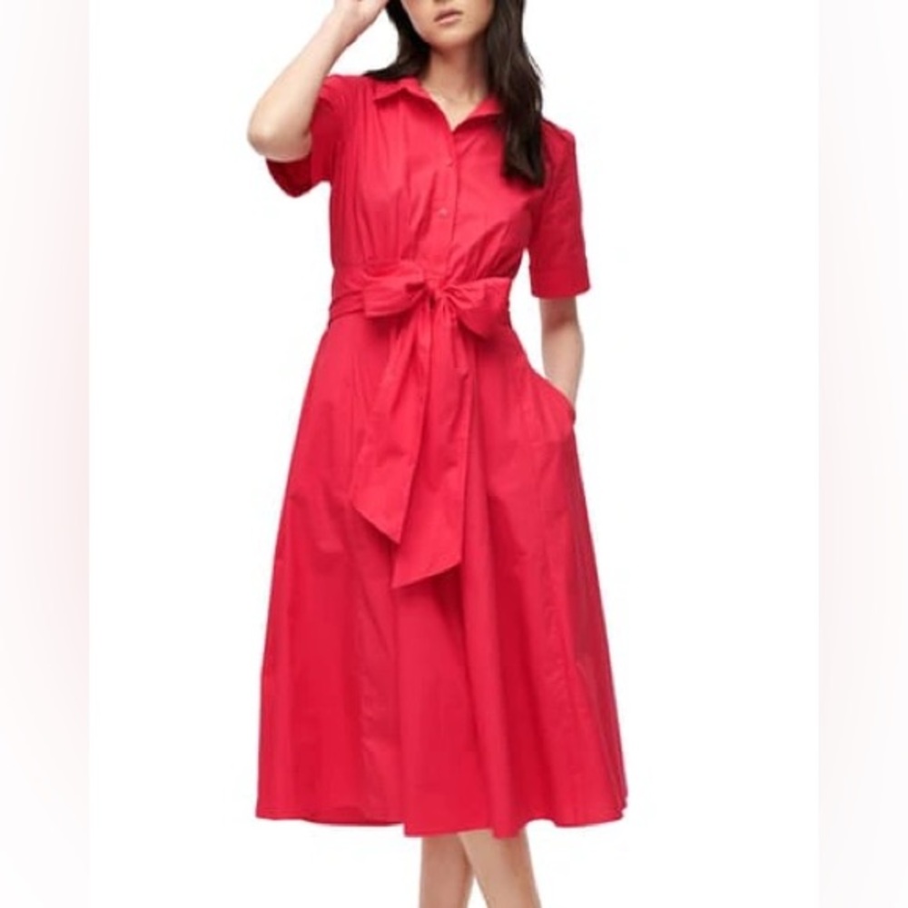 JCrew Pink Midi Cotton Poplin Shirt Dress